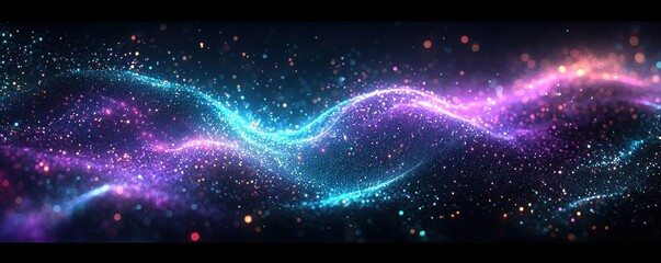 Obraz premium Abstract light waves with glittering stars and gradient colors
