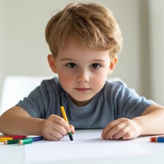 child drawing with crayons