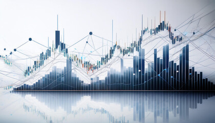 abstract forex and stock market chart featuring bar graphs data points and lines on a white background modern business analysis concept