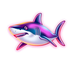 Obraz premium Shark holographic 3D icon. neon symbol vector illustration isolated on white background. Generative AI