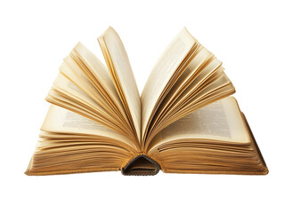 A book rests open, its pages fanned out, revealing yellowed edges and textured surfaces. The condition suggests age and frequent use, evoking a sense of nostalgia and knowledge.