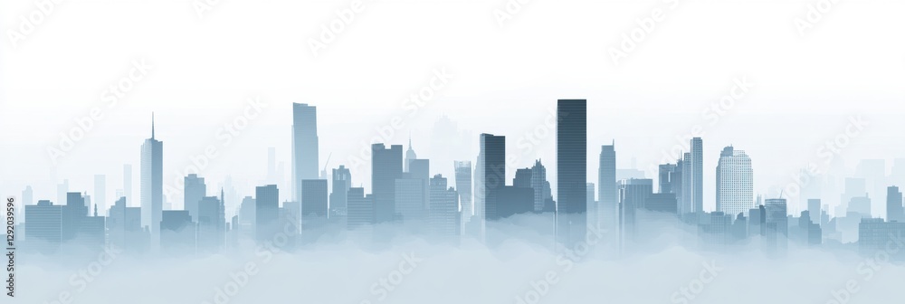 Poster cityscape enveloped in gray smog with building silhouettes and clear sky space for messaging. genera