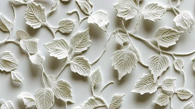 Delicate white floral texture with intricate leaf patterns on a light background