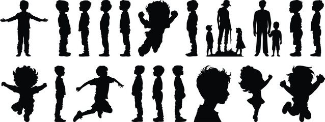 Kid silhouettes set, child pack of vector silhouette design, isolated background
