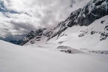 Winter mountain landscape of the Alps, Hochschwab. Snow covered alpine landscape of austrian alps.