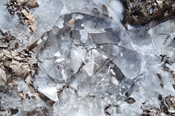 broken ice on the ground close up