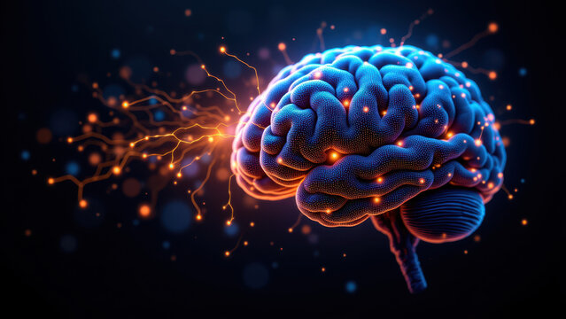 Illustration of an artificial general intelligence's fiery brain