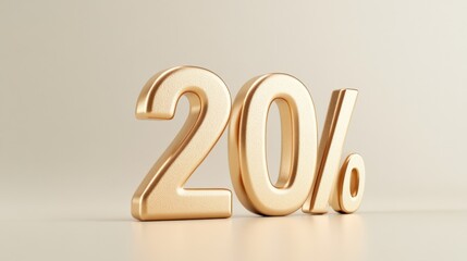 Gold 20 Percent Symbol on Beige Background