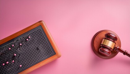 legal authority gavel and soundboard on pink background with copy space for text symbolizing justice and legal matters
