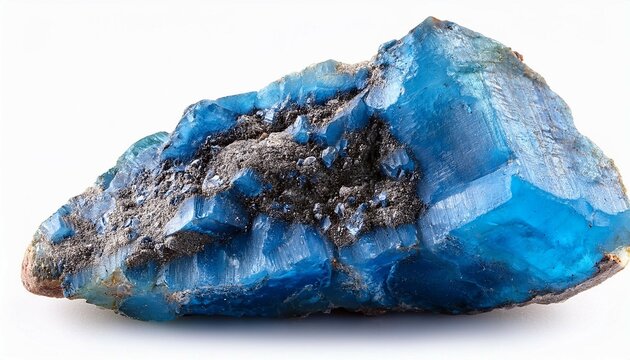 macro shooting of natural gemstone raw mineral cyanide brazil isolated object on a white background