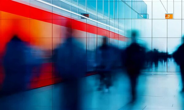 Walking people soft motion, abstract art with blur and motion effect, postmodernism style