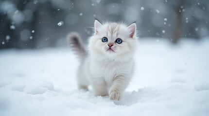 Fototapeta premium cute cat walking in the snow