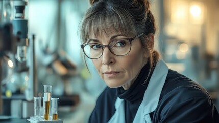 Dedicated scientist analyzing samples in a modern laboratory setting at dusk