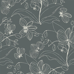 Obraz premium hand-drawn seamless orchid patterns featuring elegant floral designs, perfect for textiles, wallpapers, and stationery