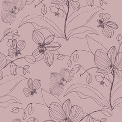 hand-drawn seamless orchid patterns featuring elegant floral designs, perfect for textiles, wallpapers, and stationery
