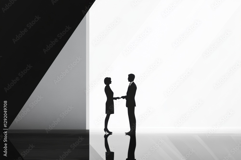 Poster Business negotiation between two professionals in a minimalistic environment during daylight hours. Generative AI