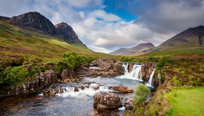 valley glen brittle with river brittle and waterfalls with fairy pools on the isle of skye in scotland uk