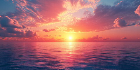 Fototapeta premium Stunning Serene Beach Sunset with Vibrant Orange and Pink Reflections on Water sunset over the ocean