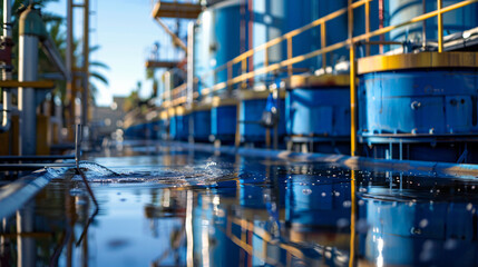 Fototapeta premium A hydrogen storage facility with H₂ tanks, representing clean energy production through advanced electrolysis technology.