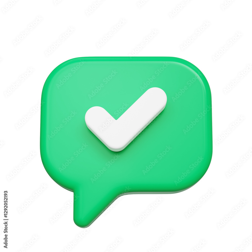 Aufkleber green 3d chat bubble with white check mark icon isolated on transparent background