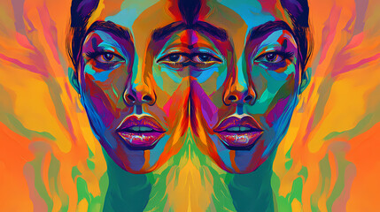 vibrant abstract two portrait faces