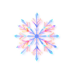 Snowflake  holographic 3D icon. neon symbol vector illustration isolated on white background. Generative AI