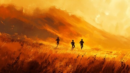 Couple jogging and running outdoors in nature
