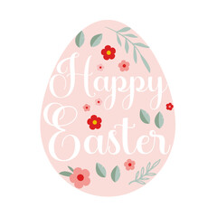 Naklejka premium Easter egg with flowers. flat hand drawn illustration. happy easter