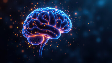 An artistic representation of an artificial general intelligence brain with glowing neural connections set against a cosmic background.