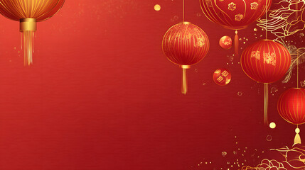 Red background, golden decorations, and patterns with a gradient of red
