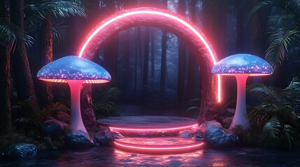Vibrant glowing fungi in tropical jungle HD images
