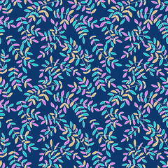 seamless branch pattern with colored yellow and pink leaves on a blue background summer fabric