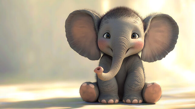 A cartoon elephant is sitting on a table with its trunk sticking out. generated using AI - Powered by Adobe