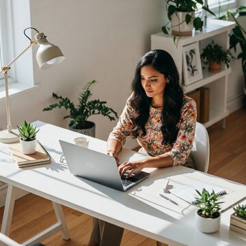 Young South Asian Woman Working From Home, Studying From Home, Study on Laptop, Indian Woman, Indian Student, South Asian Girl, South Asian Student, Masters Student, Studying Abroad, J1 Visa, H1B Visa