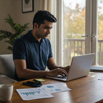 Young South Asian Man Working From Home, Studying From Home, Study on Laptop, Indian Boy, Indian Student, South Asian Boy, South Asian Student, Masters Student, Studying Abroad, J1 Visa, H1B Visa