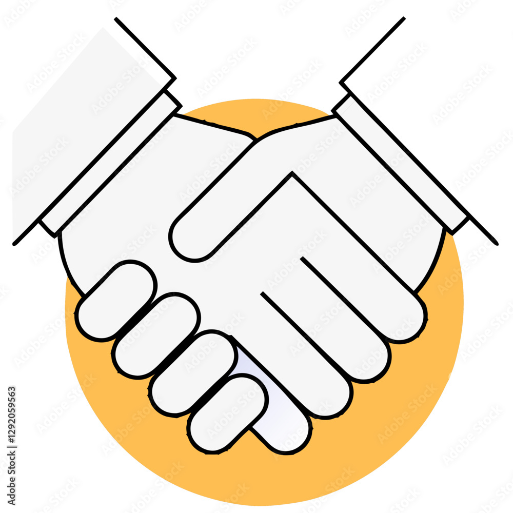 Poster a minimalistic icon depicting two hands shaking in a gesture of cooperation and partnership. the des