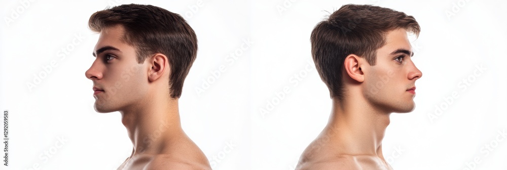 Poster Body shape transformation before and after showing realistic changes in profile view, capturing gradual results over time. Generative AI