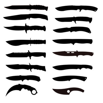 Set of nife silhouette. Military knife, tactical knife, hunting knife - vector illustration	
