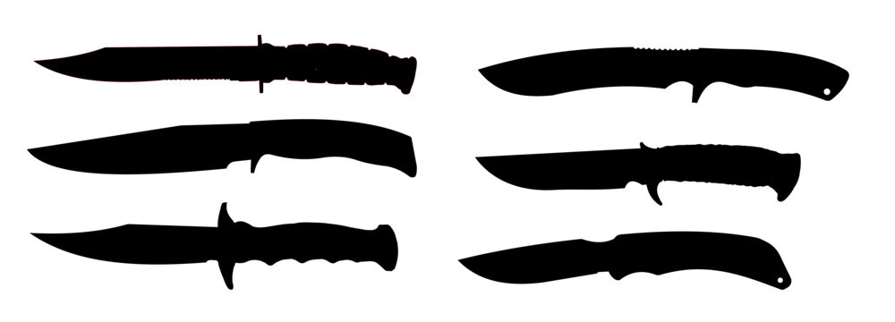 Set of nife silhouette. Military knife, tactical knife, hunting knife - vector illustration	
