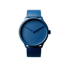 Blue wristwatch with minimalist design, simple face, and sleek strap, isolated on transparent background