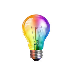 Colored light bulb with a rainbow gradient effect isolated on a transparent background. symbolizes creativity, ideas and innovation, png