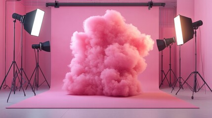 Pink smoke bomb in a pink room creating a colorful and vibrant atmosphere for photography