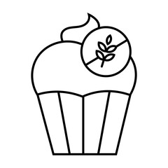 Outline icon cupcake with gluten-free logo. Highlight the concept of healthy and gluten-free desserts.