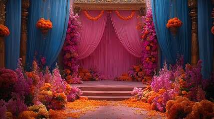 Wedding stage with vibrant floral arrangements images
