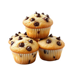 a PNG image of a bunch of vanilla chocolate chip muffins stacked together for food photography