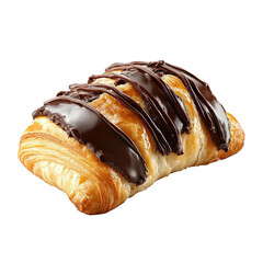 a PNG image of a chocolate croissant with a chocolate topping on top, placed on a transparent background