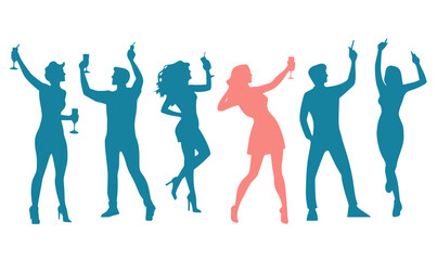 Minimalist Silhouette Party Scene with Dancing and Drinking Characters