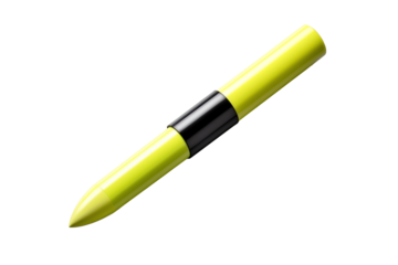 This image features a bright yellow highlighter pen isolated on a transparent background, ideal for office or school supplies visuals.