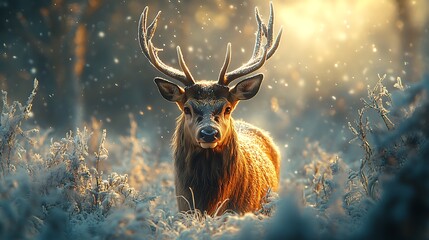 Wildlife photography of deer in winter glow HD images