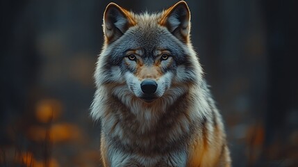 Wolf standing in golden autumn wood HD images